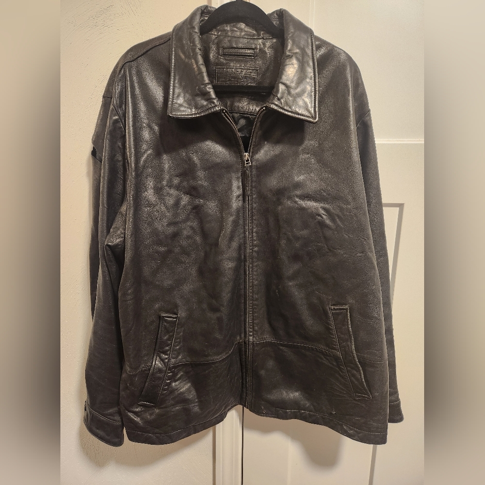 Roundtree & Yorke Black Leather Jacket Size XXL